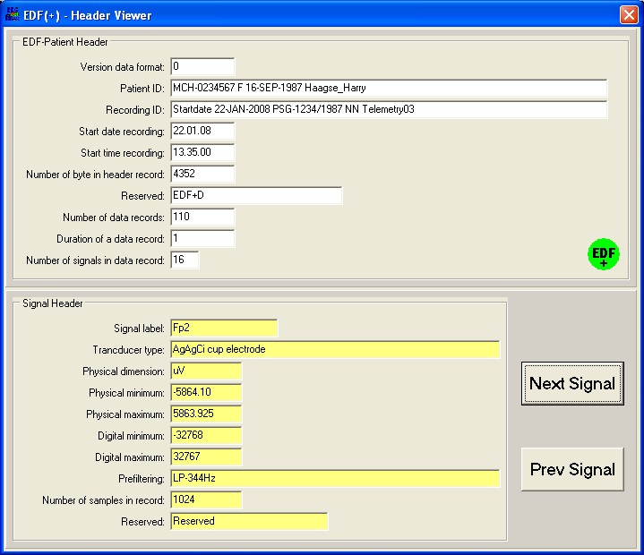 EDF-Header viewer channel 2