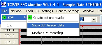 Menu show EDF header data